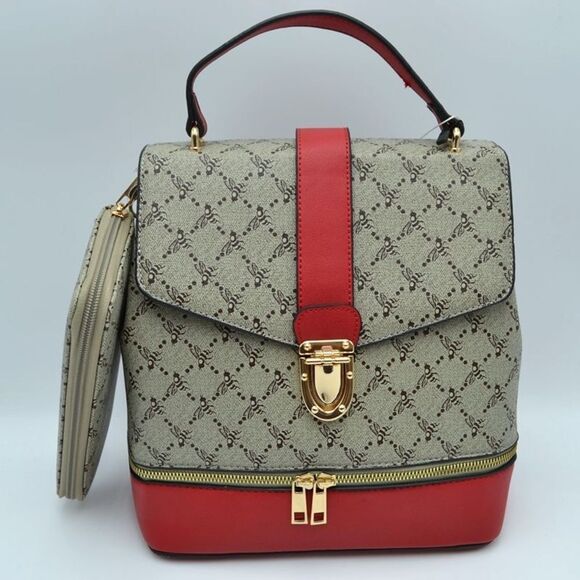 2N1 Poppy Faux Leather Flap Backpack/Crossbody/Shoulder Handbag with Wallet Set - Picture 1 of 8